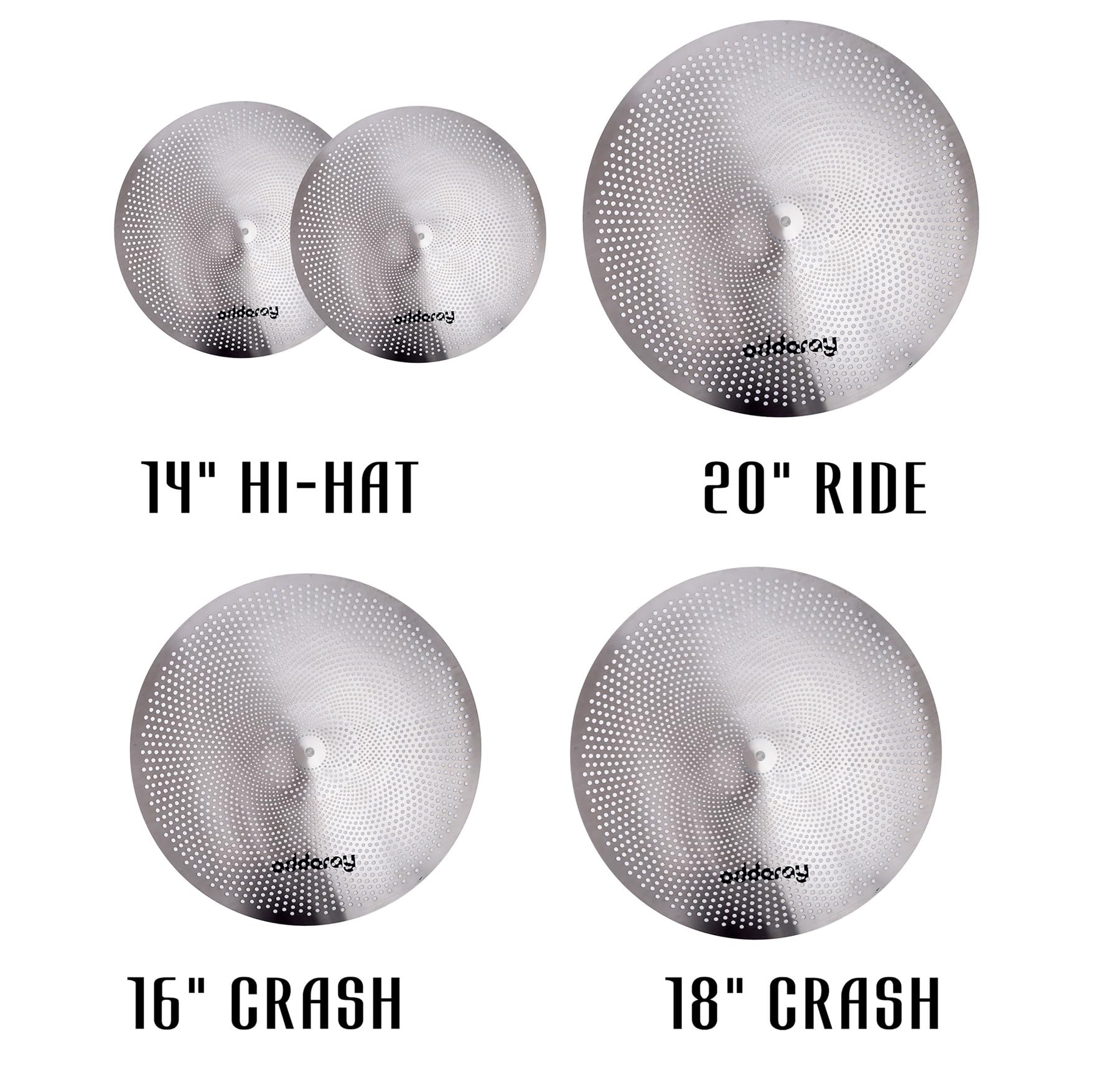 Eddaray Low Volume Cymbal Pack, Mute Cymbal Set 14'Hihats Pair+16''Crash+18'Crash+20''Ride 5 Pieces Drum Cymbal Drummer Practice